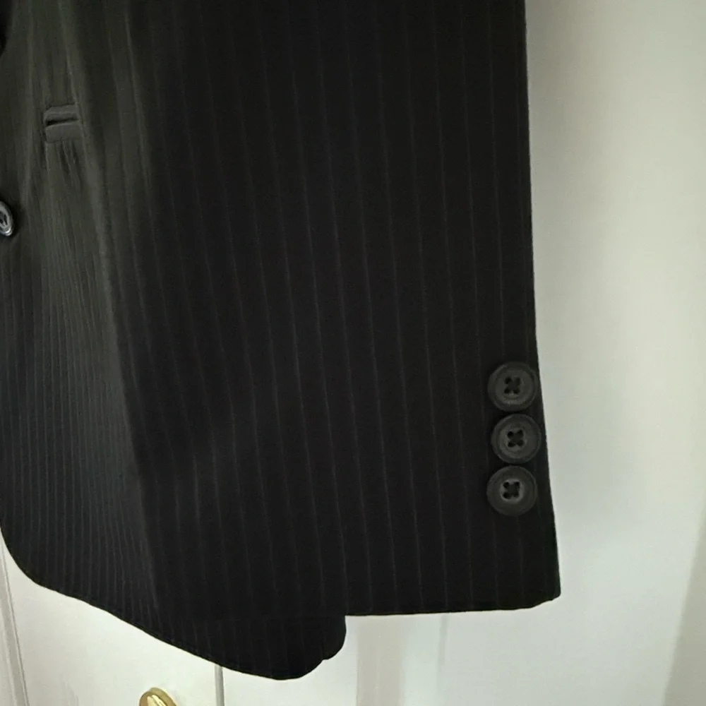 Boys Black Pinstripe Suit, Turquoise Shirt & Tie, Size 14 – Complete Set - Picture 7 of 13